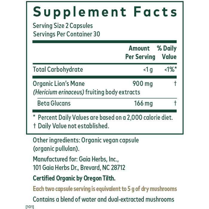 Lion's Mane Mushroom (60 Capsules)-Vitamins & Supplements-Gaia PRO-Pine Street Clinic