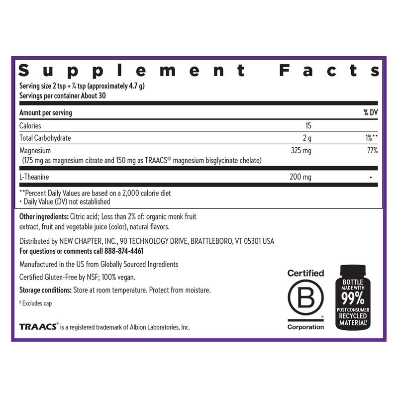 Magnesium + L Theanine Powder, Lavender Lemon (141 g)
