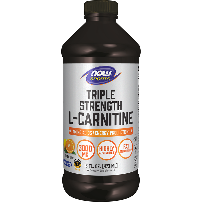 NOW Sports Triple Strength L-Carnitine Liquid 3000 mg, 16 fl oz (473 ml), Citrus