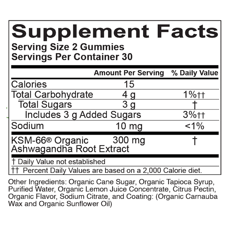 Organic Ashwagandha Gummies, Lemon Lime (60 Gummies)