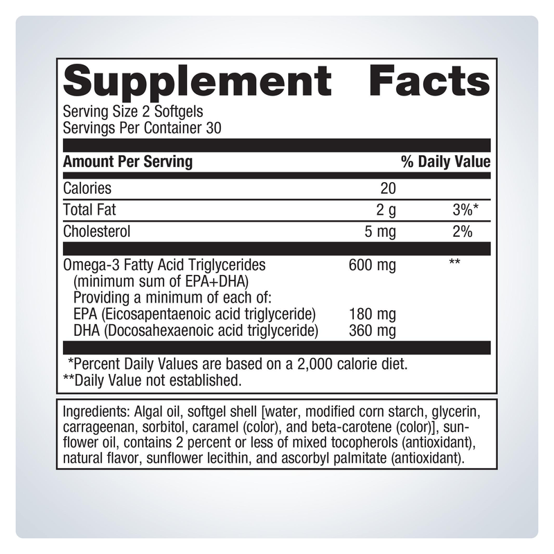 OmegaGenics Algae Omega-3s (60 Softgels) — Supplement Facts