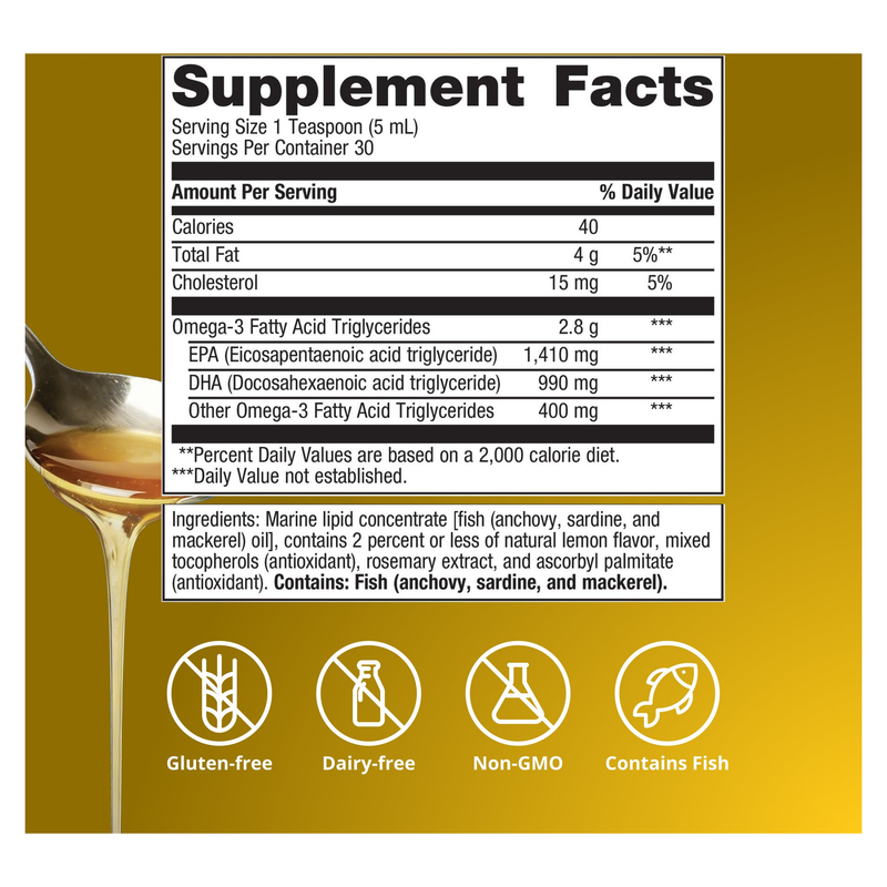 OmegaGenics 5-in-1 Liquid Fish Oil EPA-DHA 2400 mg (150 ml) — Supplement Facts