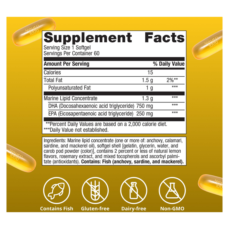 OmegaGenics Fish Oil Neuro 1000 mg (60 Softgels) — Supplement Facts