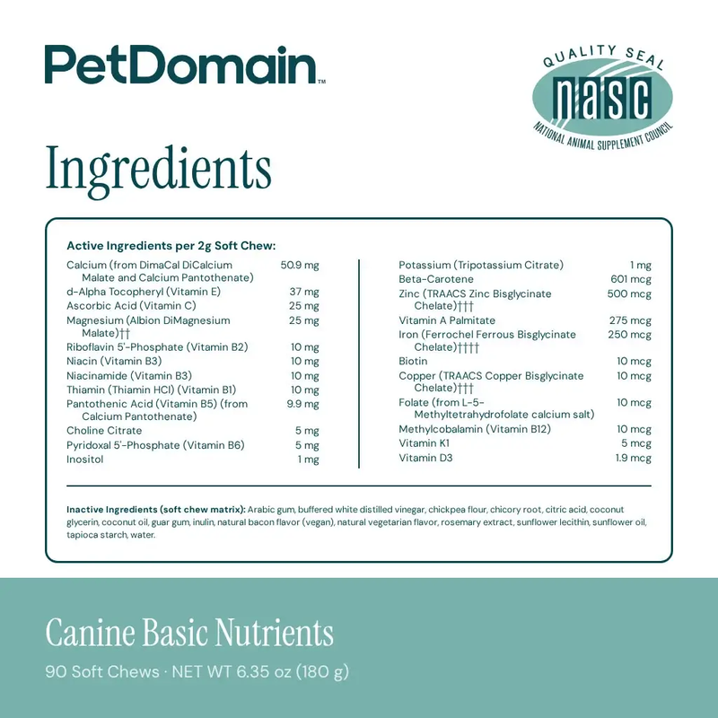 Canine Basic Nutrients (90 Soft Chews) - Supplement Facts