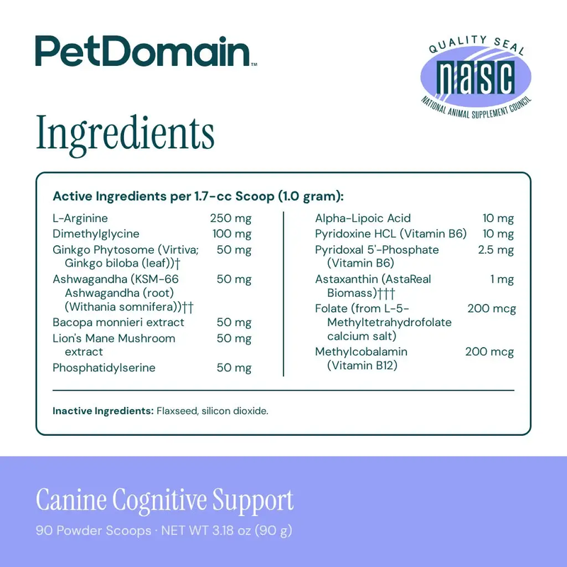 Canine Cognitive Support Powder (4 Ounces) - Supplement Facts