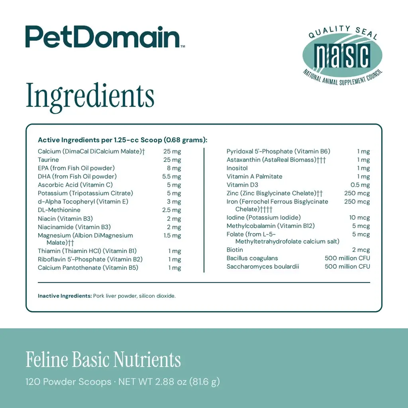 Feline Basic Nutrients (120 Scoops) - Supplement Facts