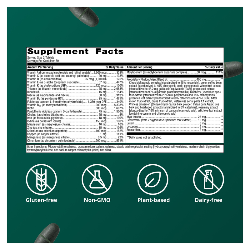 PhytoMulti Multivitamin with Iron (60 Tablets) — Supplement Facts