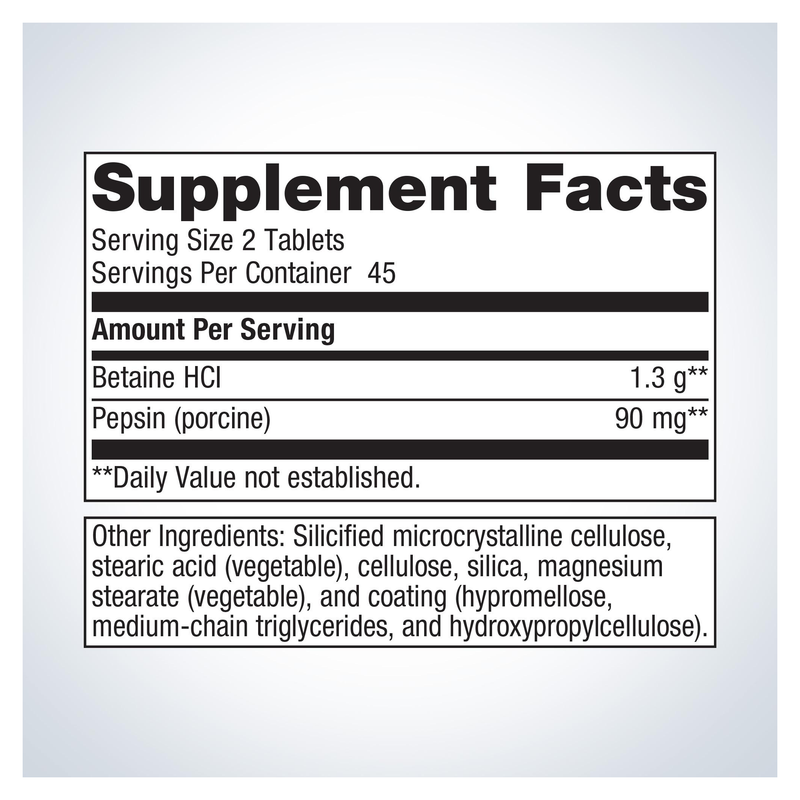 SpectraZyme Betaine HCI + Pepsin — Supplement Facts