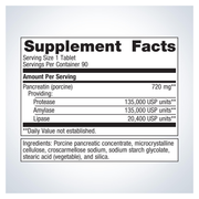 SpectraZyme Pancreatic Enzymes Extra Strength (90 Tablets) — Supplement Facts