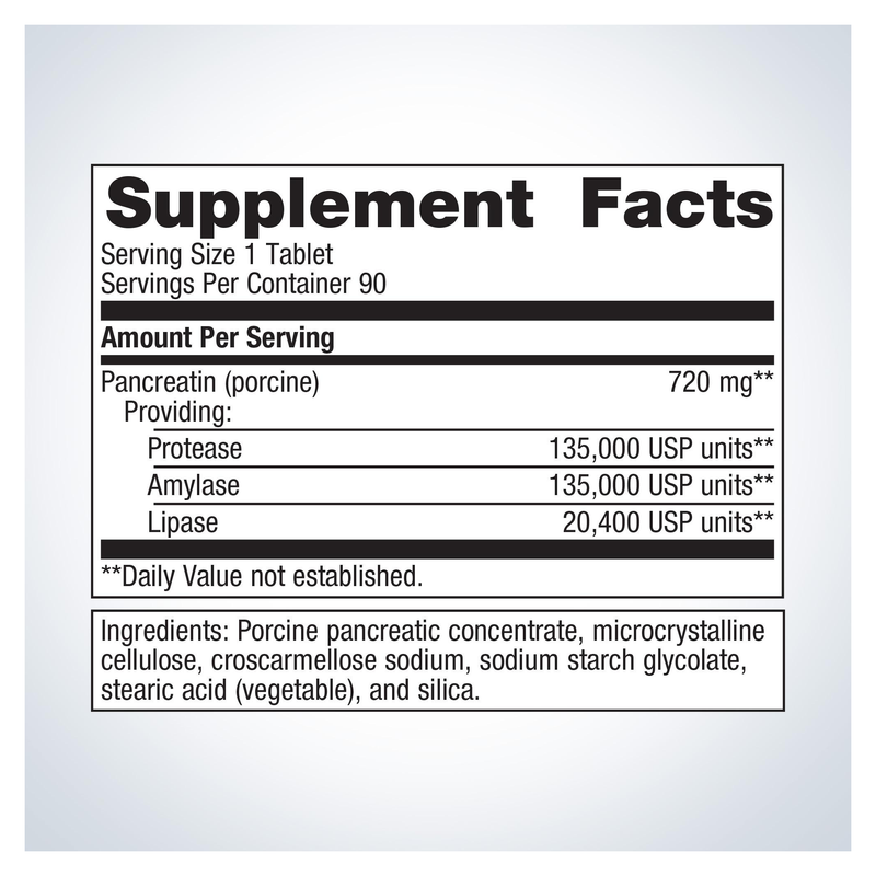 SpectraZyme Pancreatic Enzymes Extra Strength (90 Tablets) — Supplement Facts
