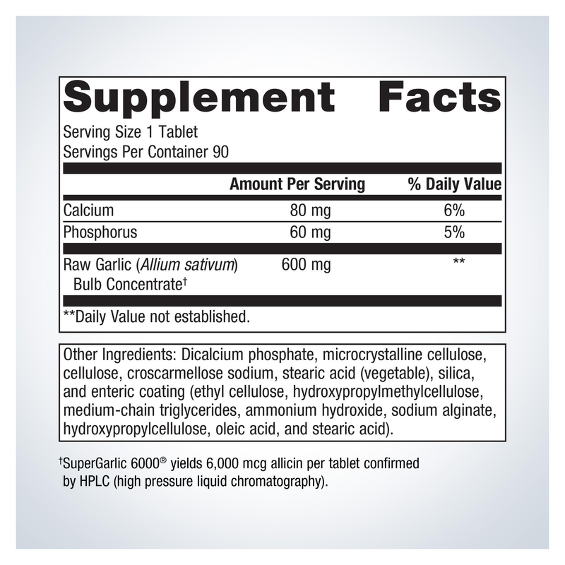 SuperGarlic 6000 (90 Tablets) — Supplement Facts