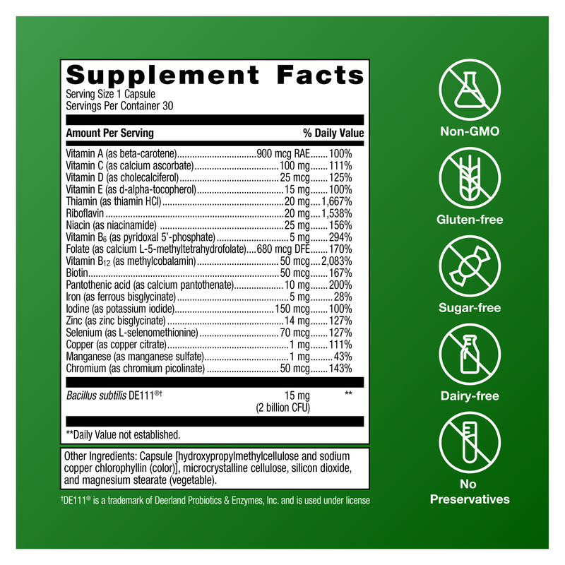 UltraFlora Probiotic + Multivitamin (30 Capsules) — Supplement Facts