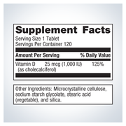 Vitamin D3 1000 (120 Tablets) — Supplement Facts