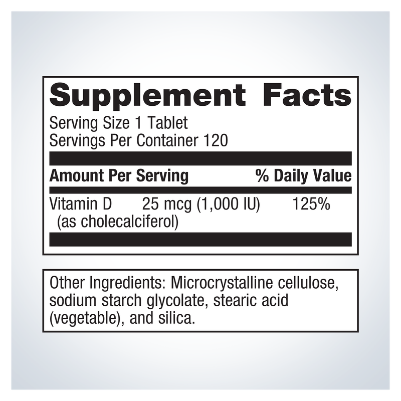 Vitamin D3 1000 (120 Tablets) — Supplement Facts