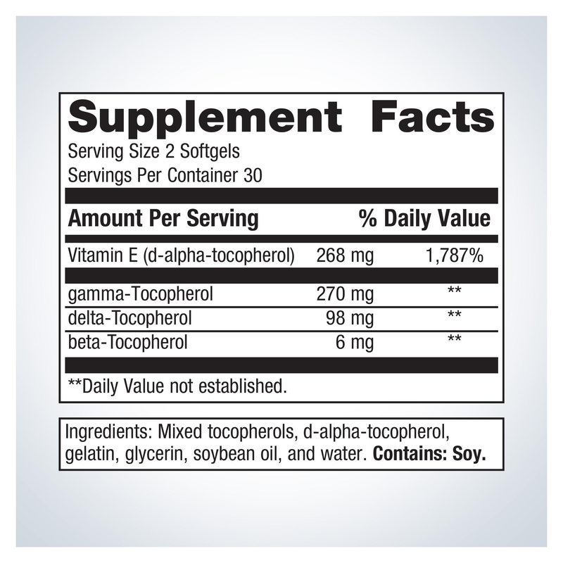 Vitamin E Mixed Tocopherols (60 Softgels) — Supplement Facts