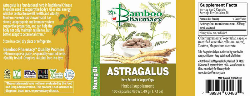 Astragalus (Huang Qi) Capsules (100 Capsules)