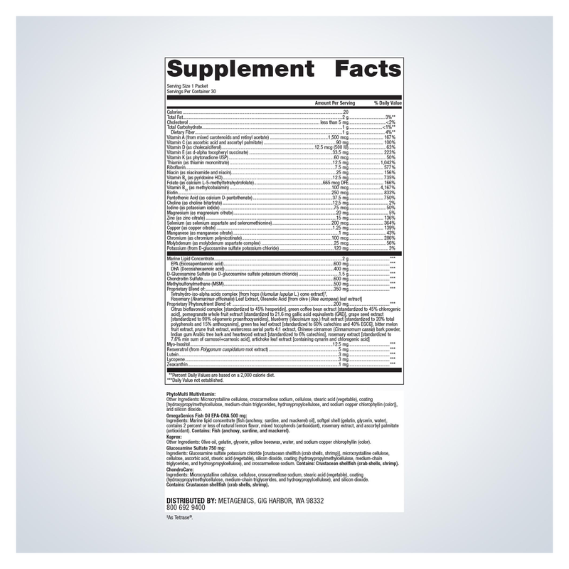 Wellness Essentials Active Daily Packs (30 Packets) — Supplement Facts
