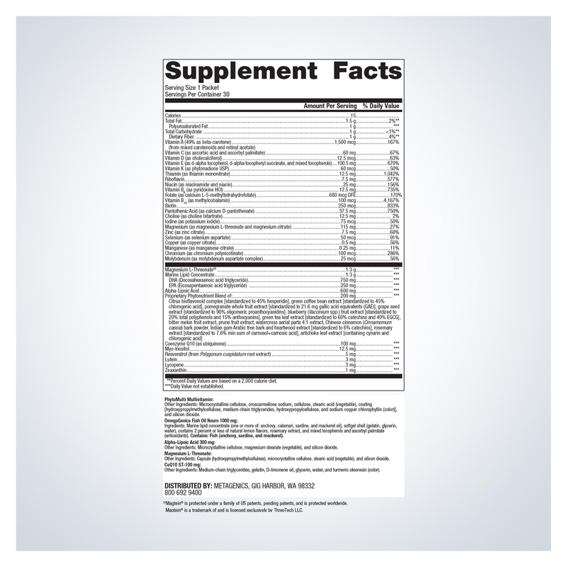 Wellness Essentials Brain Health Daily Packs (30 Packets) — Supplement Facts