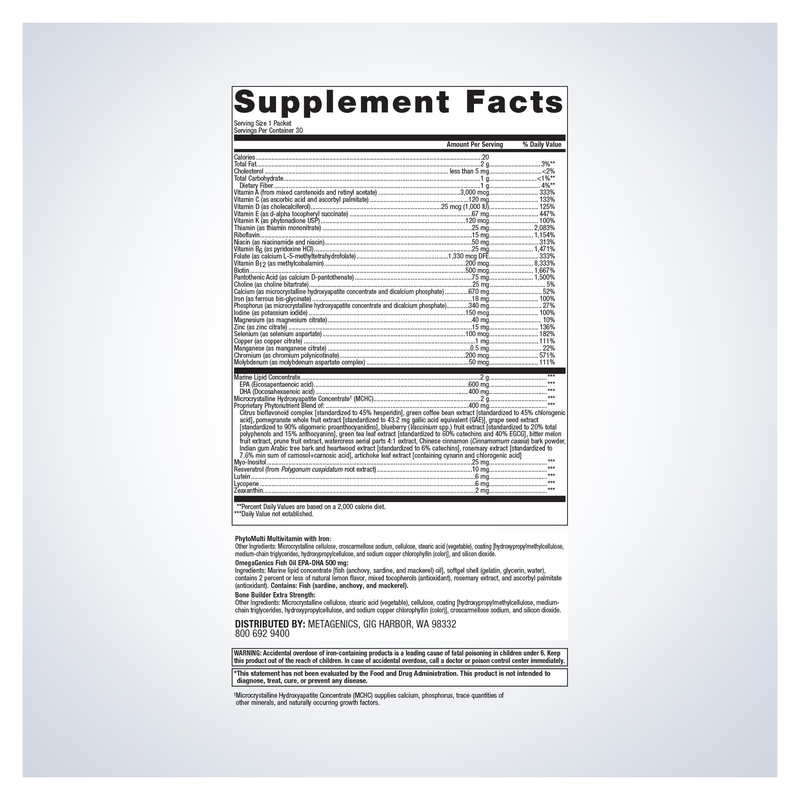 Wellness Essentials Women's Daily Packs (30 Packets) — Supplement Facts