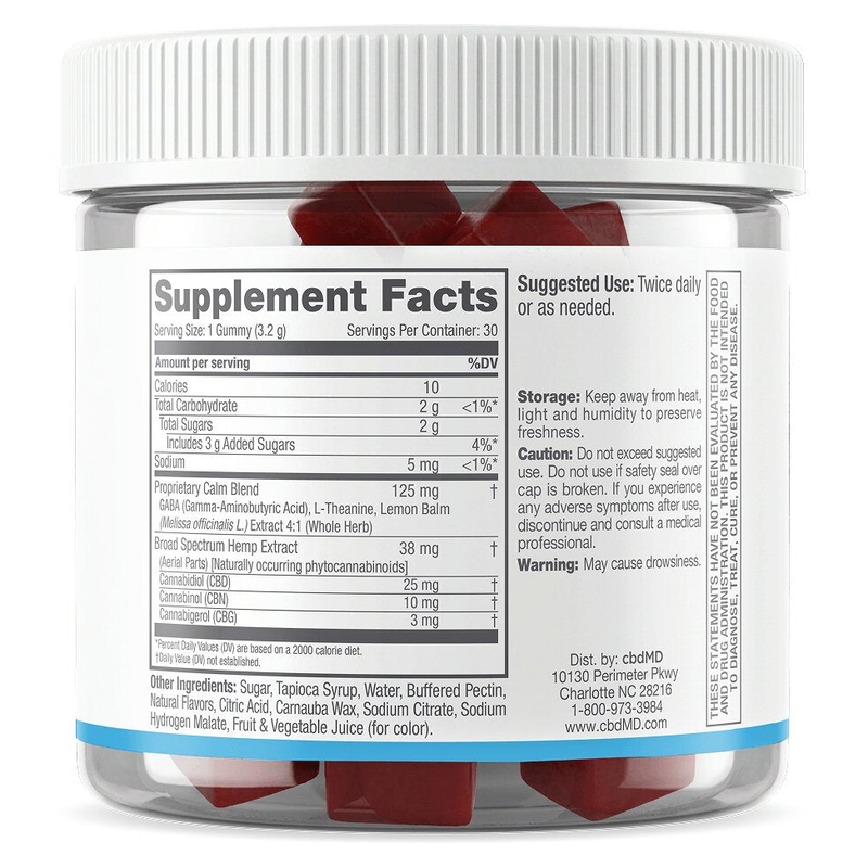 Broad Spectrum Calm Gummies (Raspberry) (30 ct) - Back