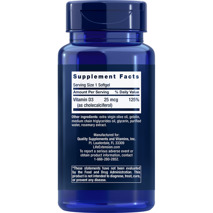 Vitamin D3 1000 IU (250 Capsules)-Vitamins & Supplements-Life Extension-Pine Street Clinic