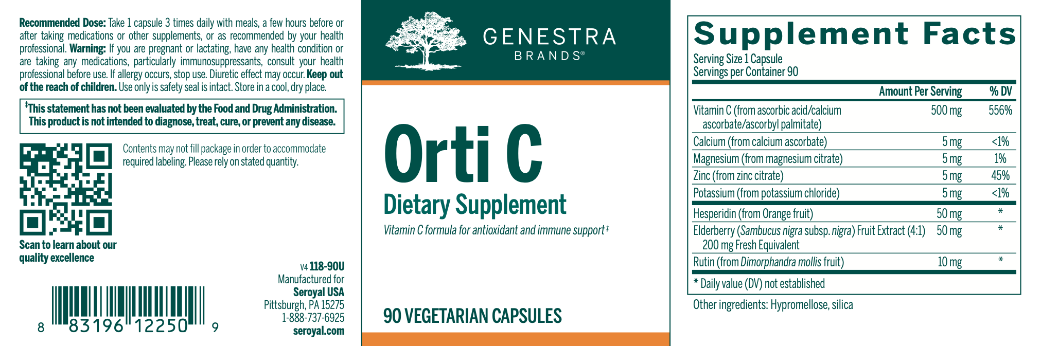 Orti C (90 Capsules)-Genestra-Pine Street Clinic