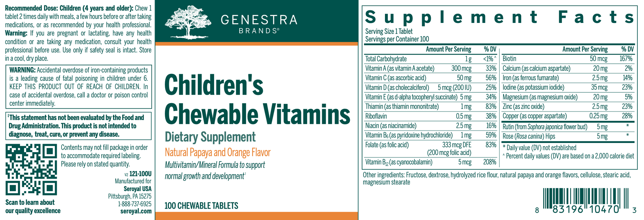 Children's Chewable Vitamins (100 Tablets)-Vitamins & Supplements-Genestra-Pine Street Clinic