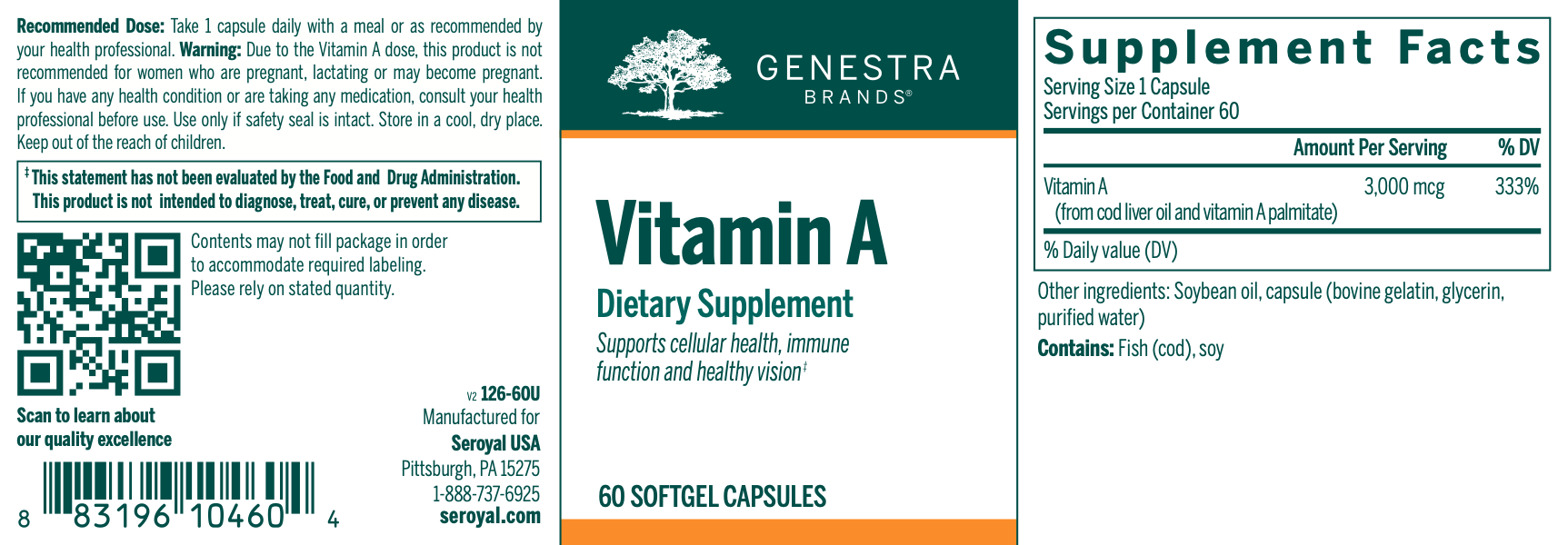 Vitamin A (60 Softgels)-Genestra-Pine Street Clinic