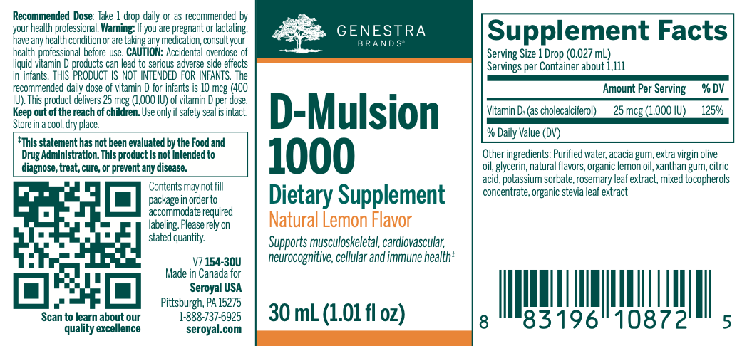 D-Mulsion 1000 (Natural Lemon Flavor) (30 ml)-Vitamins & Supplements-Genestra-Pine Street Clinic