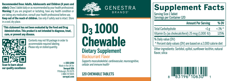 D3 1000 Chewable (120 Chewables)