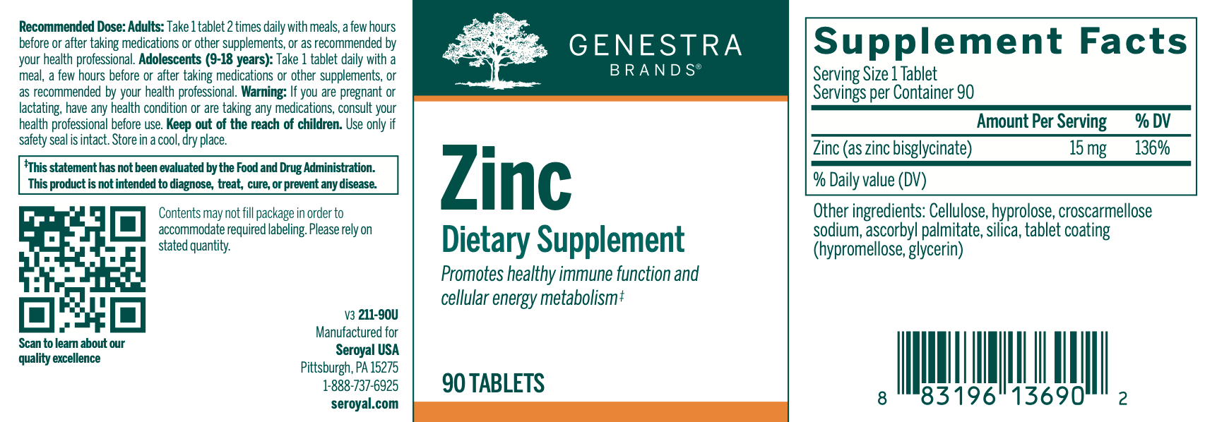 Zinc (90 Tablets)-Vitamins & Supplements-Genestra-Pine Street Clinic
