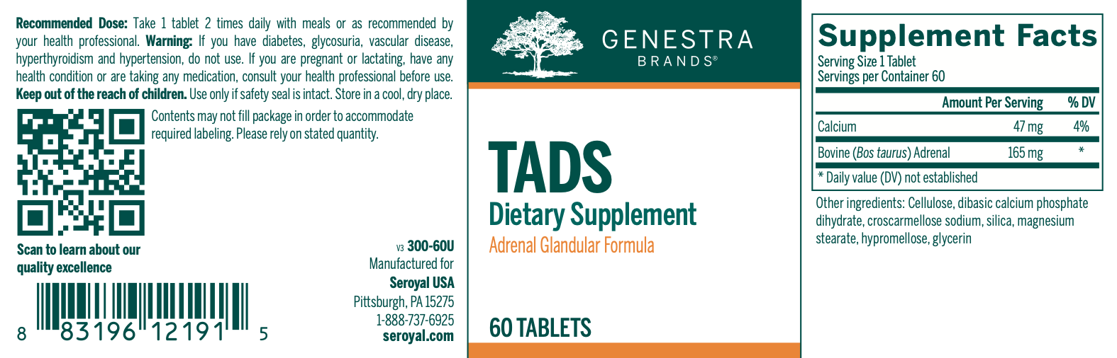 TADS (60 Tablets)-Genestra-Pine Street Clinic