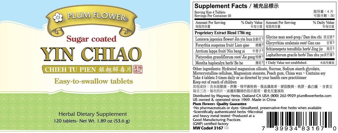 Yin Chiao Chieh Tu Tablets (Sugar Coated) (120 Tablets)-Chinese Formulas-Plum Flower-Pine Street Clinic