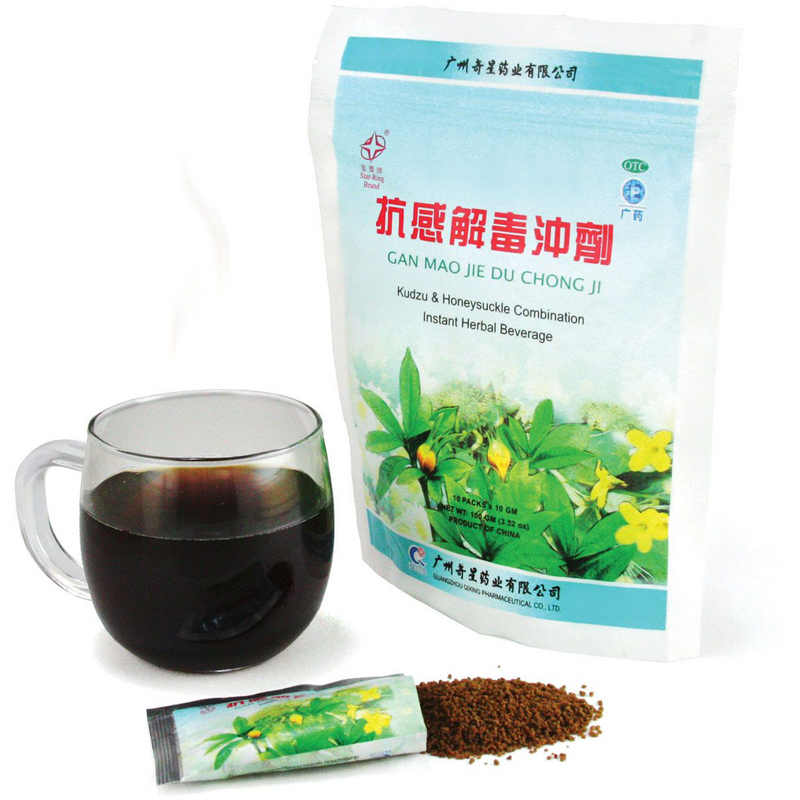 Kudzu and Honeysuckle Combination Instant Herbal Beverage (Gan Mao Jie Du Chong Ji) (10 Packets)