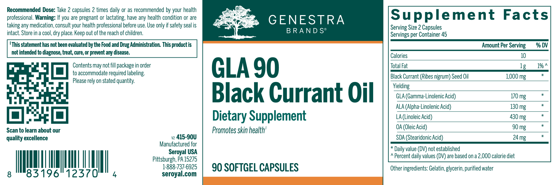 GLA 90 Black Currant Oil (90 Capsules)-Vitamins & Supplements-Genestra-Pine Street Clinic