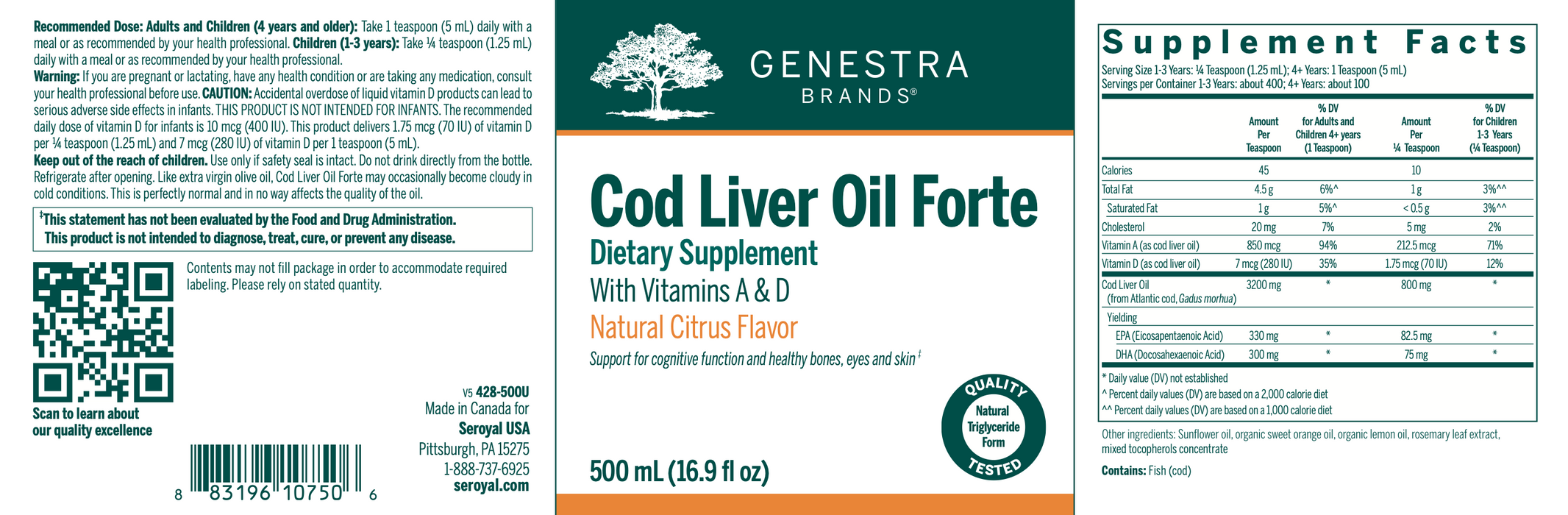 Cod Liver Oil Forte-Vitamins & Supplements-Genestra-300 ml-Pine Street Clinic