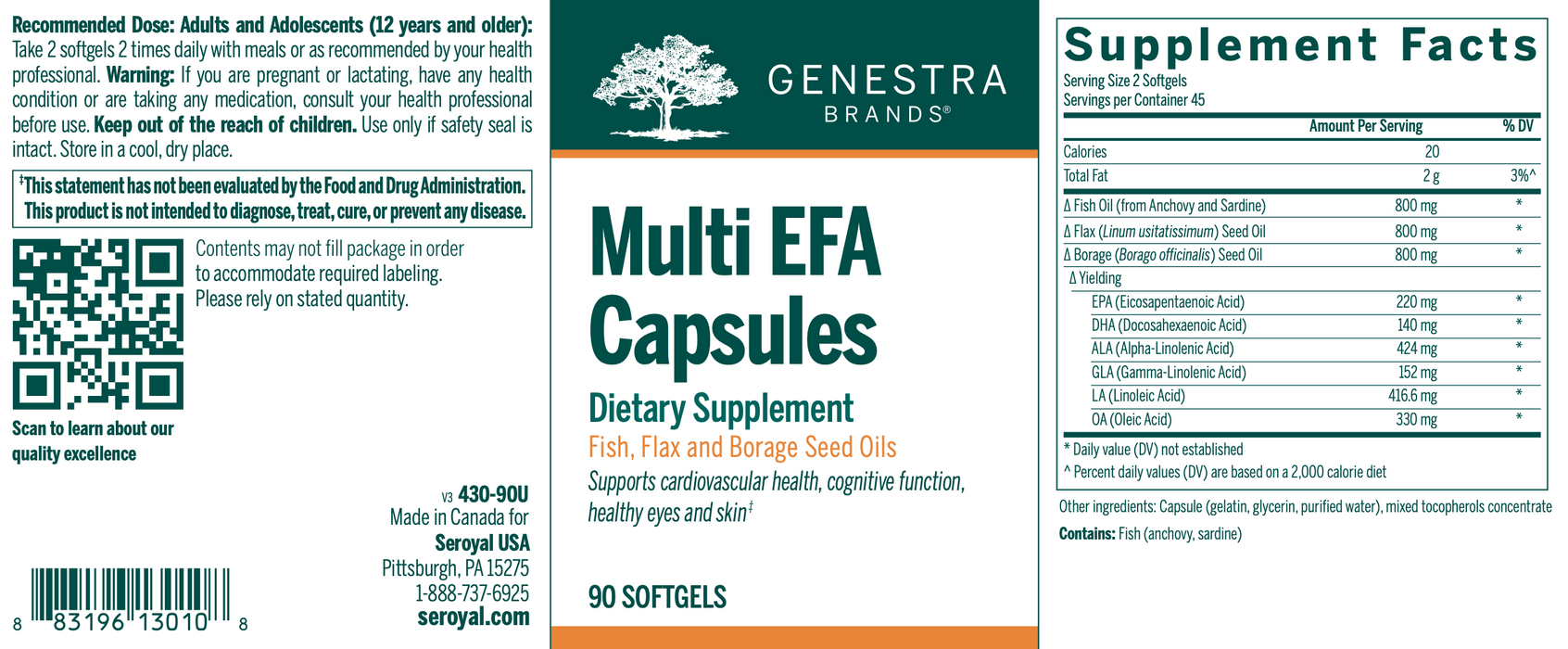 Multi EFA Capsules (90 Softgels)-Genestra-Pine Street Clinic
