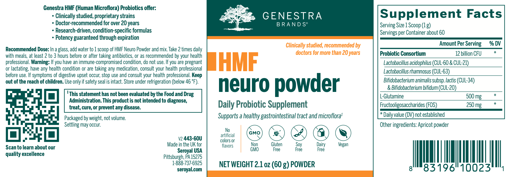 HMF Neuro Powder (60 grams)-Vitamins & Supplements-Genestra-Pine Street Clinic