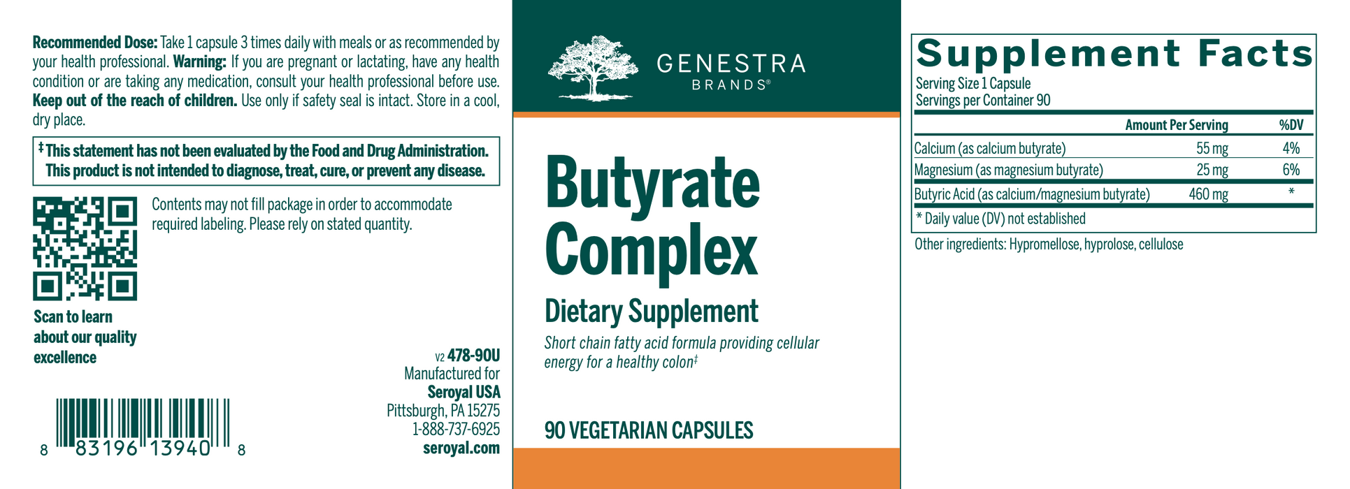 Butyrate Complex (90 Capsules)-Vitamins & Supplements-Genestra-Pine Street Clinic