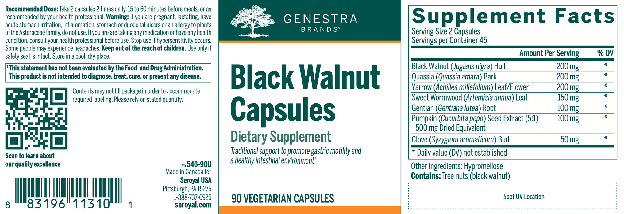 Black Walnut Capsule-Vitamins & Supplements-Genestra-90 Capsules-Pine Street Clinic