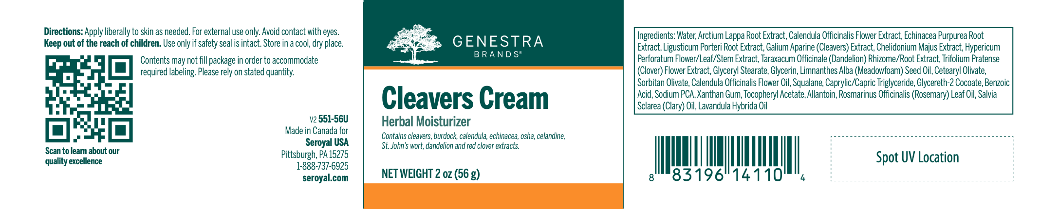 Cleavers Cream (56 grams)-Vitamins & Supplements-Genestra-Pine Street Clinic
