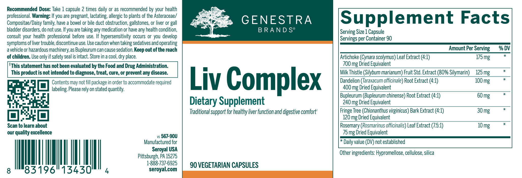 Liv Complex (90 Capsules)-Vitamins & Supplements-Genestra-Pine Street Clinic
