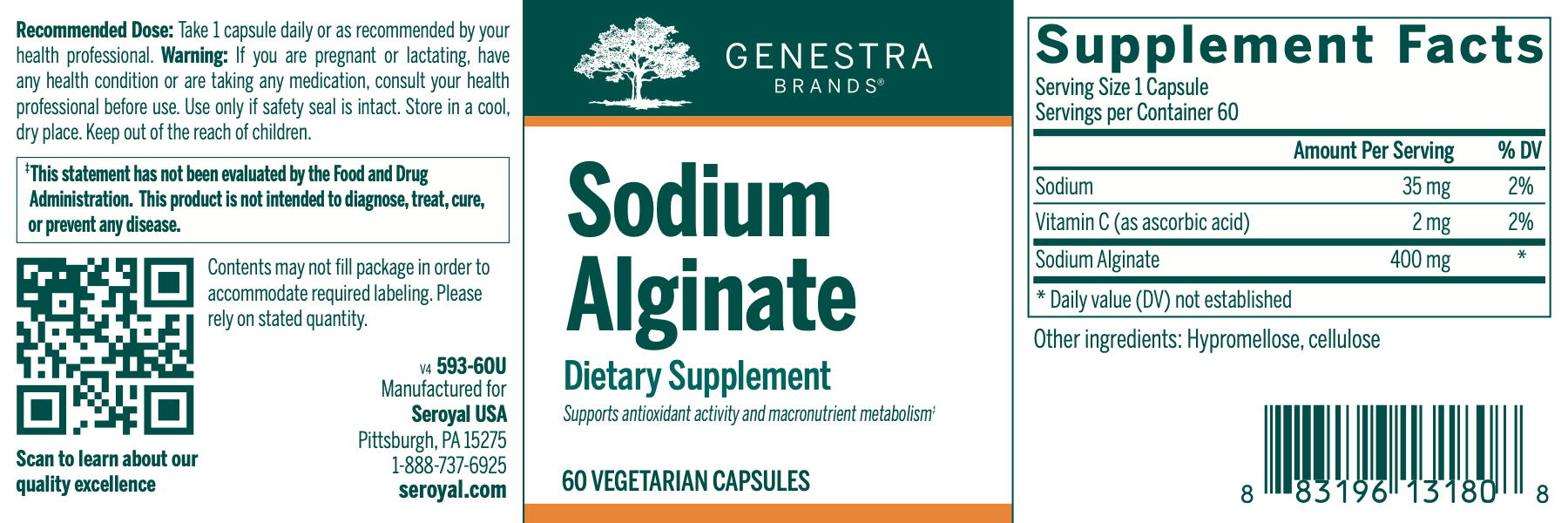 Sodium Alginate (60 Capsules)