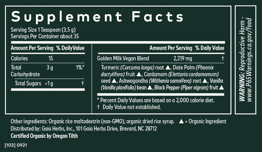 Golden Milk (4.3 oz)-Vitamins & Supplements-Gaia PRO-Pine Street Clinic