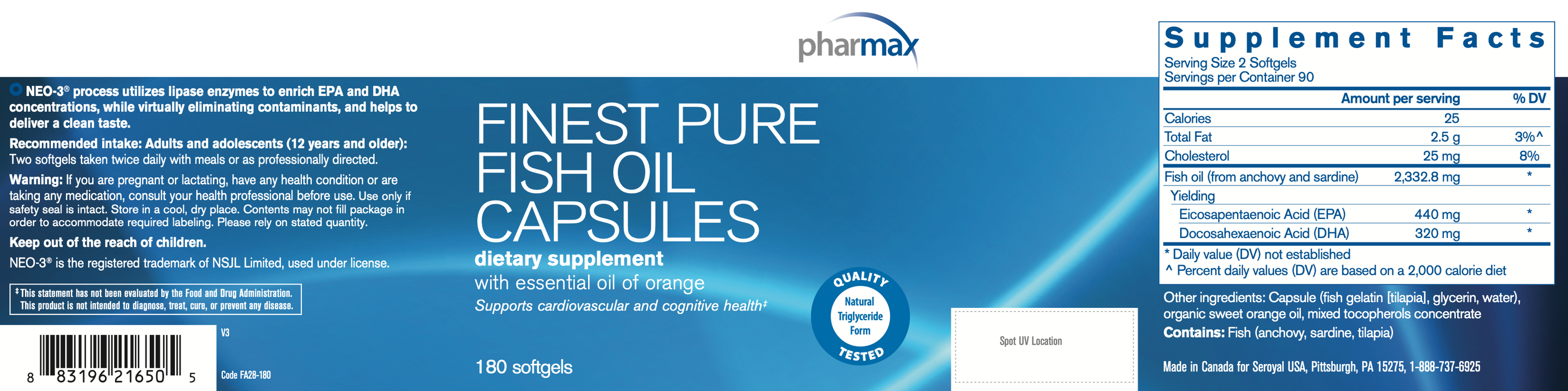 Finest Pure Fish Oil Capsules-Vitamins & Supplements-Pharmax-120 Softgels-Pine Street Clinic