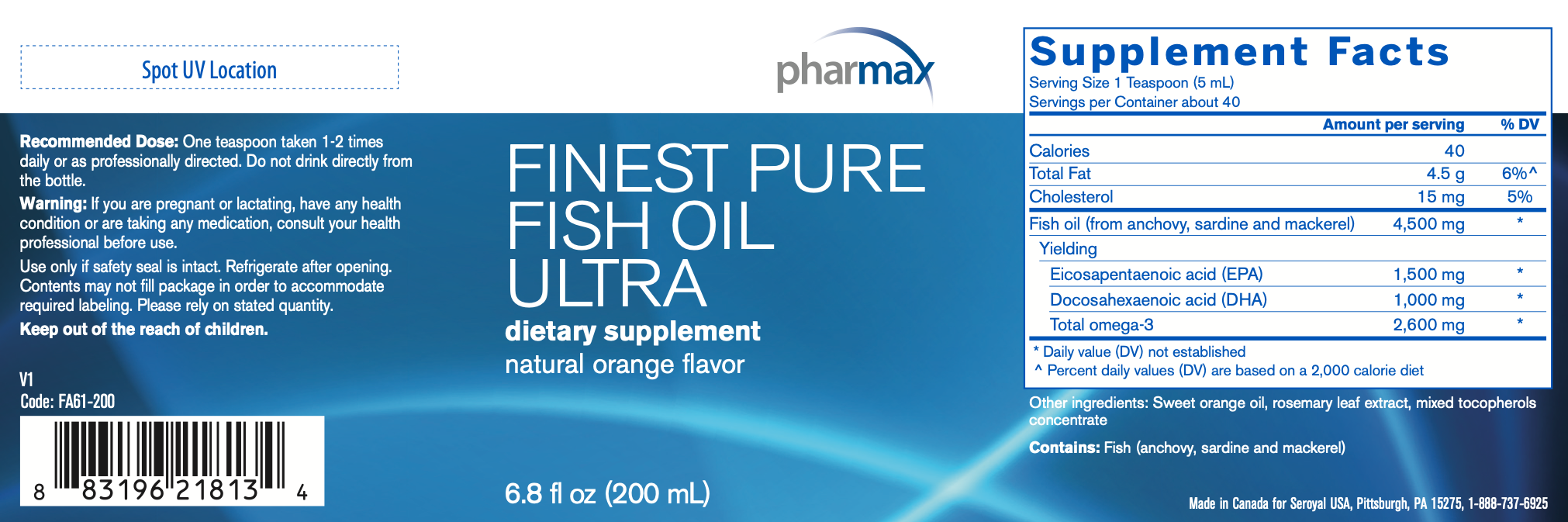Finest Pure Fish Oil Ultra (200 ml)-Vitamins & Supplements-Pharmax-Pine Street Clinic