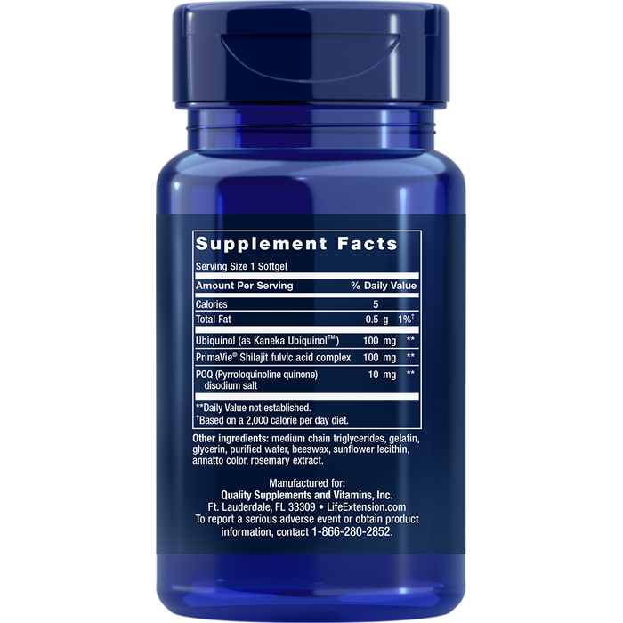 Life Extension Super Ubiquinol CoQ10 with BioPQQ (30 Softgels) Supplement Facts