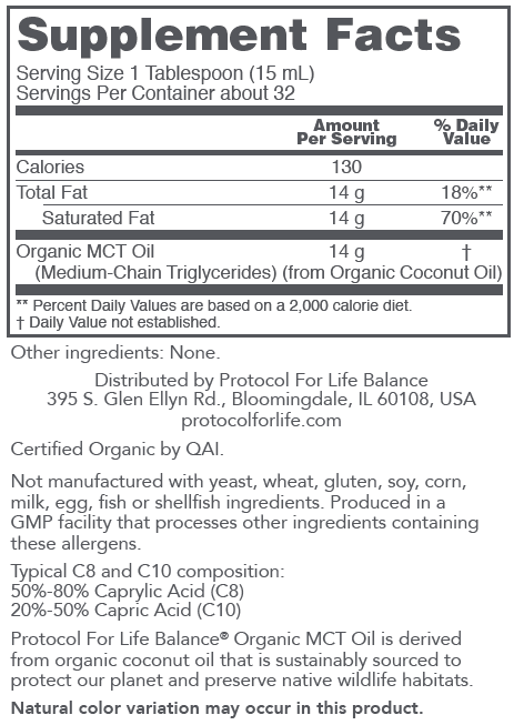 Organic Coconut MCT Oil (16 Ounces)-Vitamins & Supplements-Protocol For Life Balance-Pine Street Clinic