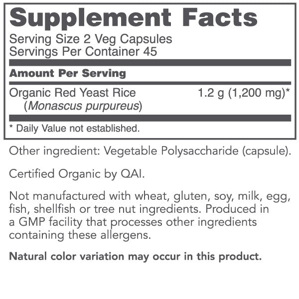 Red Yeast Rice 600Mg Org 90 Vcaps (90 Capsules)-Vitamins & Supplements-Protocol For Life Balance-Pine Street Clinic