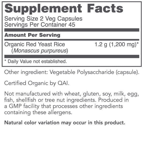 Red Yeast Rice 600Mg Org 90 Vcaps (90 Capsules)